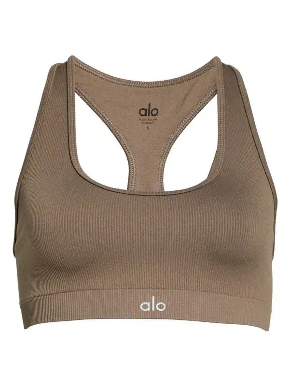 Alo Seamless Ribbed Racerback Sports Bra - HOT COCOA XS - Picture 2 of 5